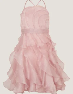Glitter Ruffle Party Dress Pink