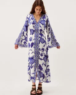 Gloria Floral Print Maxi Beach Dress Blue