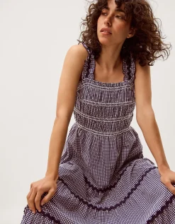 Glori Gingham Jersey Midi Dress Blue