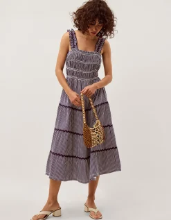 Glori Gingham Jersey Midi Dress Blue