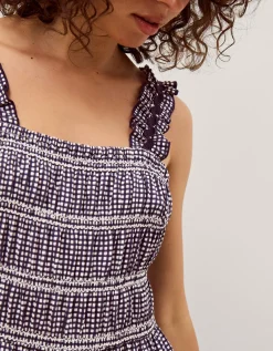Glori Gingham Jersey Midi Dress Blue