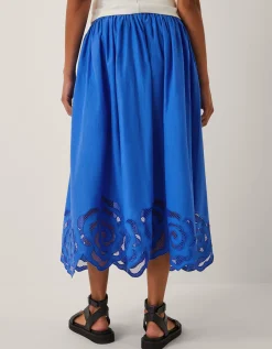 Grace Cutwork Midi Skirt Blue