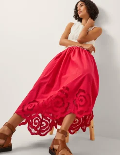 Grace Cutwork Midi Skirt Red