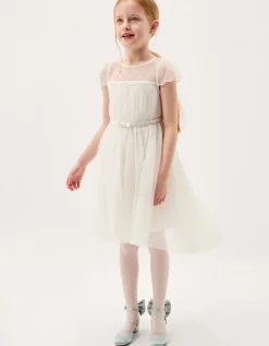 Gracia Embroidered Yoke Tulle Dress Ivory