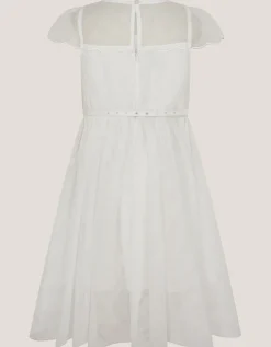 Gracia Embroidered Yoke Tulle Dress Ivory