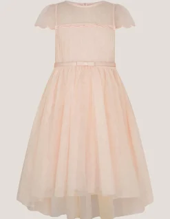 Gracia Embroidered Yoke Tulle Dress Pink