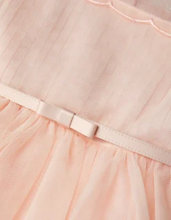 Gracia Embroidered Yoke Tulle Dress Pink