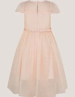 Gracia Embroidered Yoke Tulle Dress Pink