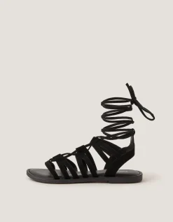 Greta Suede Gladiator Sandals Black