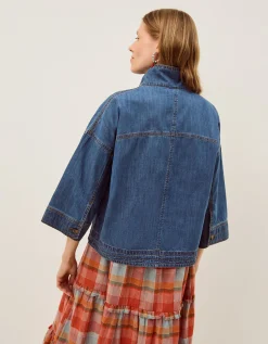 Gwen Funnel Neck Denim Jacket Blue