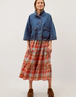 Gwen Funnel Neck Denim Jacket Blue