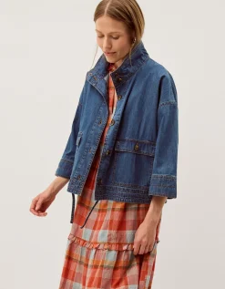 Gwen Funnel Neck Denim Jacket Blue