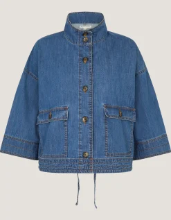 Gwen Funnel Neck Denim Jacket Blue
