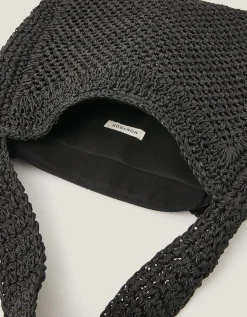 Hari Scoop Raffia Shoulder Bag Black
