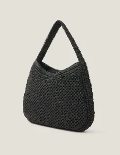 Hari Scoop Raffia Shoulder Bag Black
