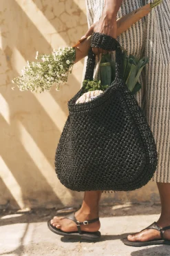 Hari Scoop Raffia Shoulder Bag Black