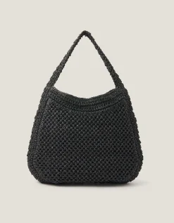 Hari Scoop Raffia Shoulder Bag Black