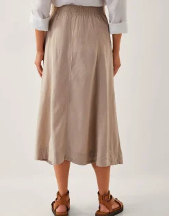 Harper Linen A-Line Midi Skirt Natural