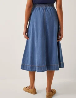 Harper Seamed Denim Midi Skirt Blue