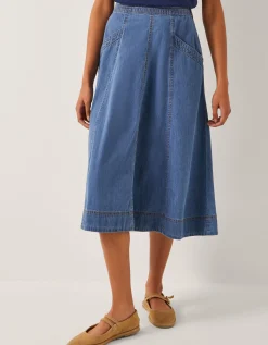 Harper Seamed Denim Midi Skirt Blue