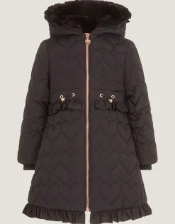 Harriett Heart Quilted Coat Black