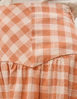 Hattie Gingham Midi Skirt Orange