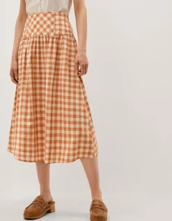 Hattie Gingham Midi Skirt Orange