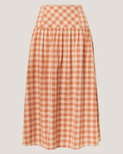 Hattie Gingham Midi Skirt Orange