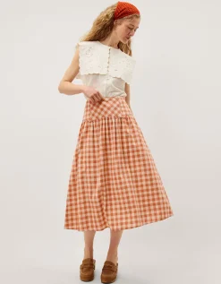 Hattie Gingham Midi Skirt Orange
