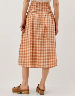 Hattie Gingham Midi Skirt Orange