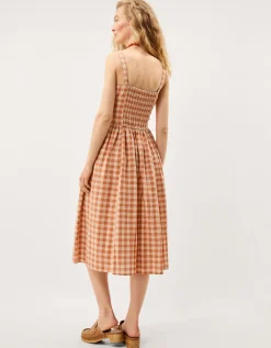 Hattie Sleeveless Gingham Midi Dress Orange