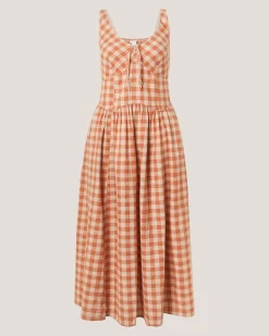 Hattie Sleeveless Gingham Midi Dress Orange