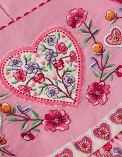 Heart Embroidered Floral Print Dress Pink