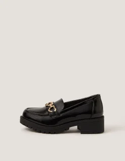 Heart Patent Loafer School Shoes Black