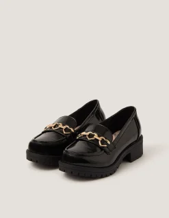 Heart Patent Loafer School Shoes Black