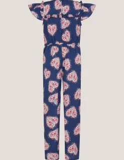 Heart Print Smock Jumpsuit Blue