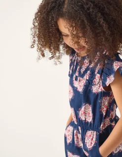 Heart Print Smock Jumpsuit Blue