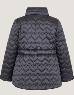 Heart Quilted Shower Resistant Coat Blue