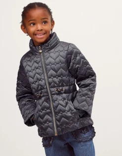 Heart Quilted Shower Resistant Coat Blue