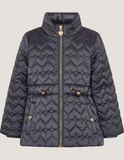 Heart Quilted Shower Resistant Coat Blue