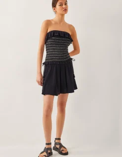 Heidi Smocked Ruffle Bandeau Top Black