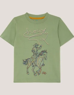 Howdy Cowboy Embroidered T-Shirt Green
