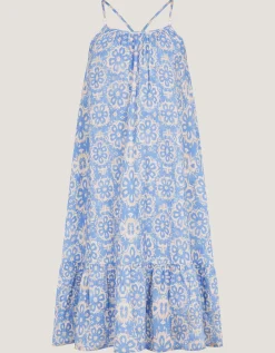 Ikat Print Strappy Dress Blue