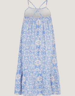 Ikat Print Strappy Dress Blue
