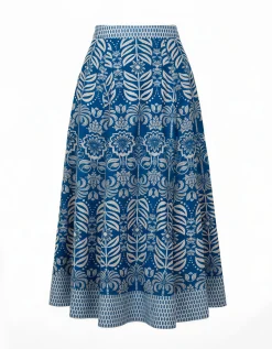 India & Mills Amanda Tropic Midi Skirt Blue