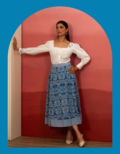 India & Mills Amanda Tropic Midi Skirt Blue