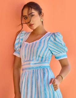 India & Mills Katie Stripe Midi Dress Blue