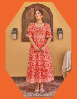 India & Mills Katie Tropic Midi Dress Red
