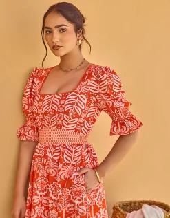 India & Mills Katie Tropic Midi Dress Red