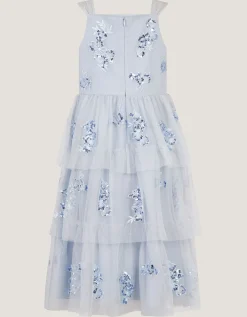 Ingrid Floral Sequin Tiered Party Dress Blue